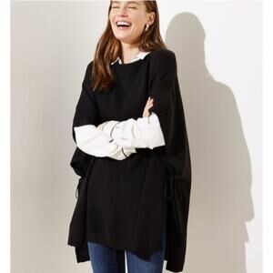 Loft Oversized Side Tie Poncho Sweater Black Pullover Size XS/S